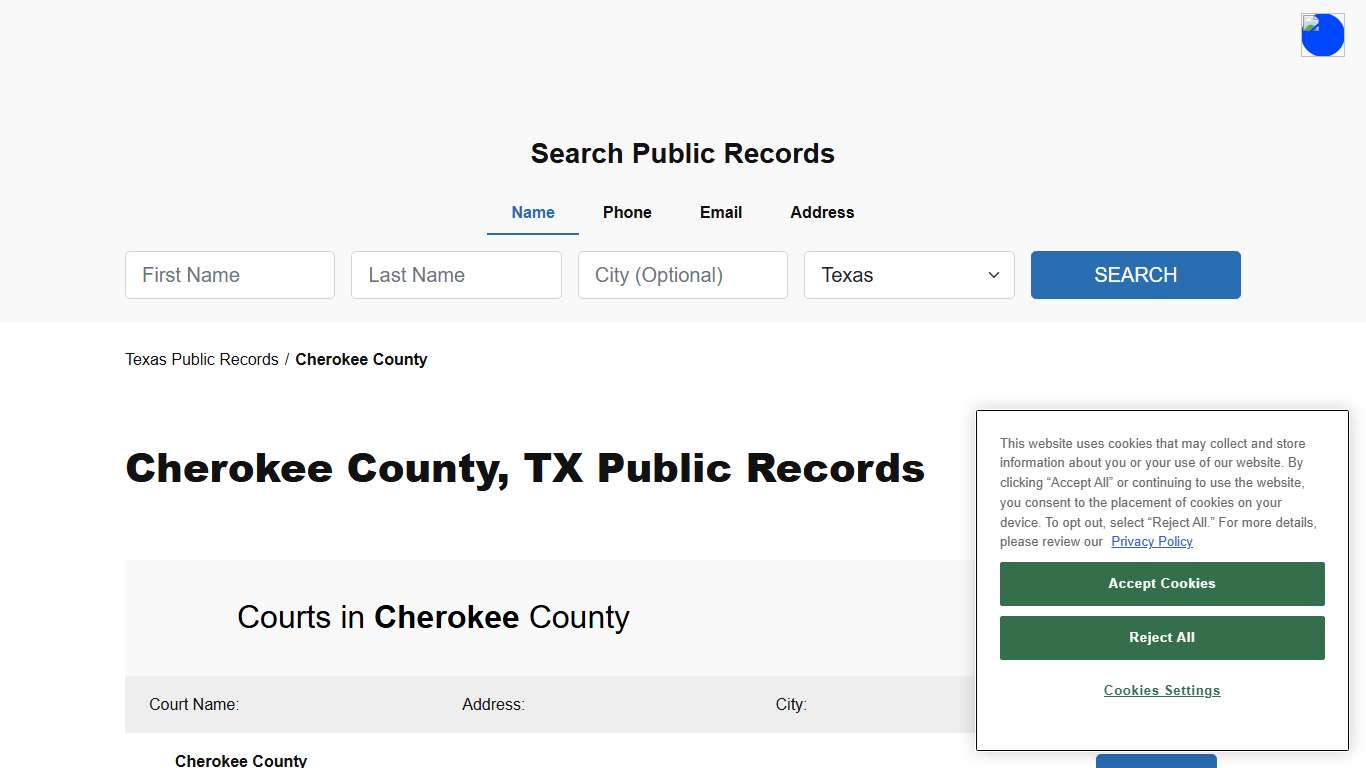 Cherokee County, TX Public Court, Arrest and Inmate Records - ThePublicIndex
